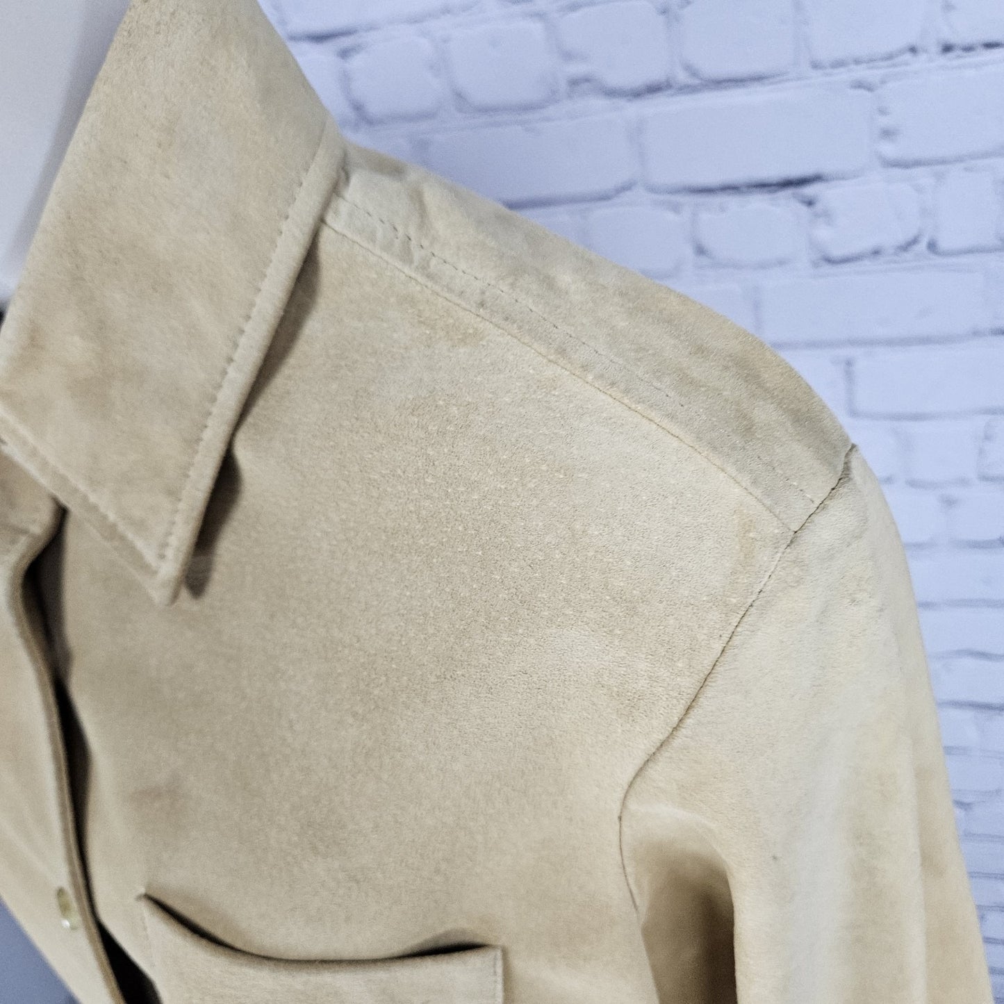 LL Bean Yellow Genuine Leather Suede Buttoned Unlined Shacket Shirt Jacket L