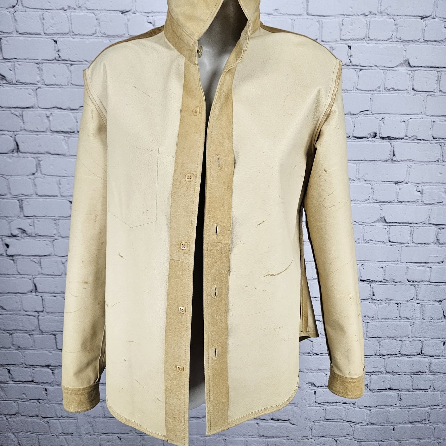 LL Bean Yellow Genuine Leather Suede Buttoned Unlined Shacket Shirt Jacket L