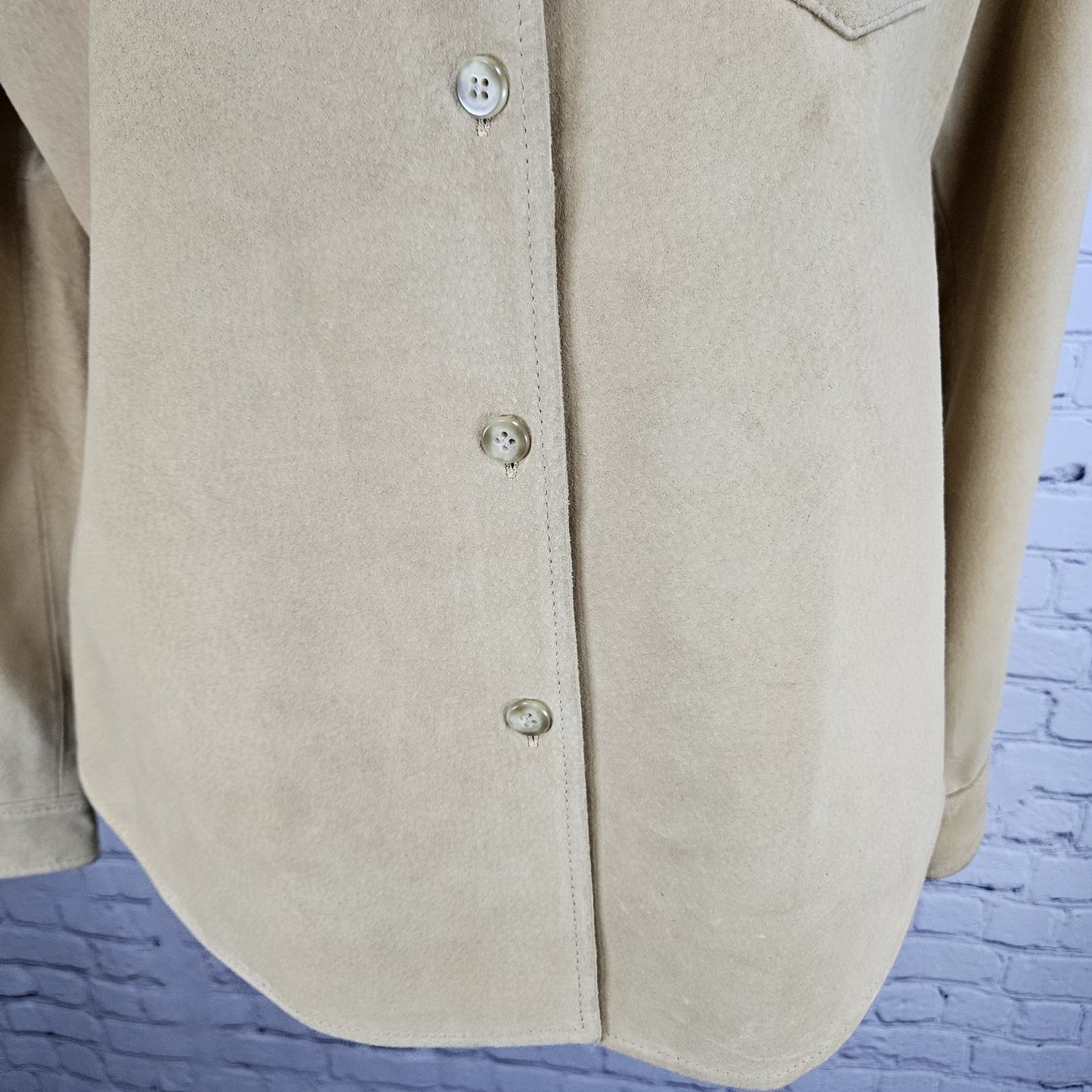 LL Bean Yellow Genuine Leather Suede Buttoned Unlined Shacket Shirt Jacket L
