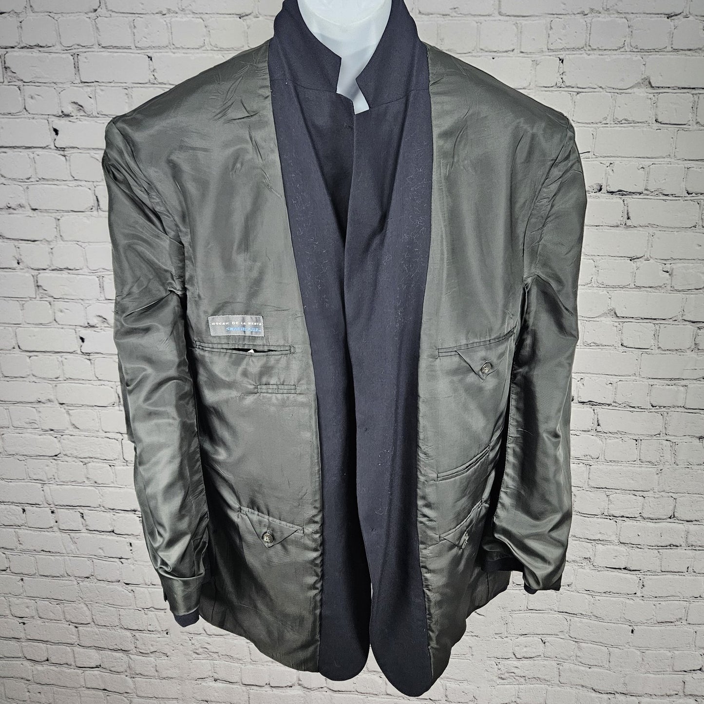 Oscar De La Renta Navy Wool Smart Blazer 2 Button Notch Ventless Sport Coat 46R