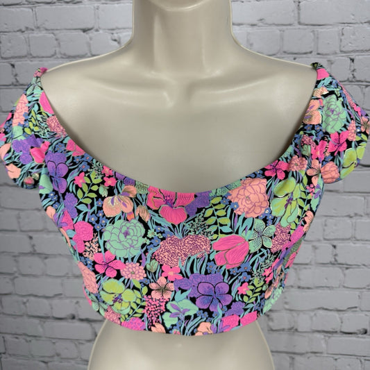 Victoria Secret Neon Floral Lined Removable Pad Swim Suit Top Size Large L