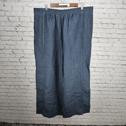 NWT Poetry Dark Blue 100% Linen Pull On Wide Leg High Rise Pants 16 (37x31)