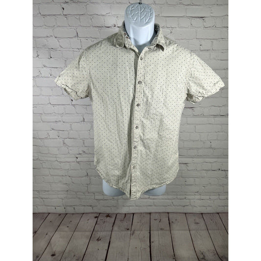 Denim & Flower Ricky Singh Short Sleeve Cream Blue Polka Dot Button Up Shirt S