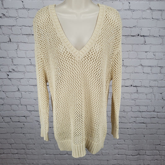 Tommy Bahama Denim Tan 100% Cotton Fishnet Beachy Sweater Dress Size Large L