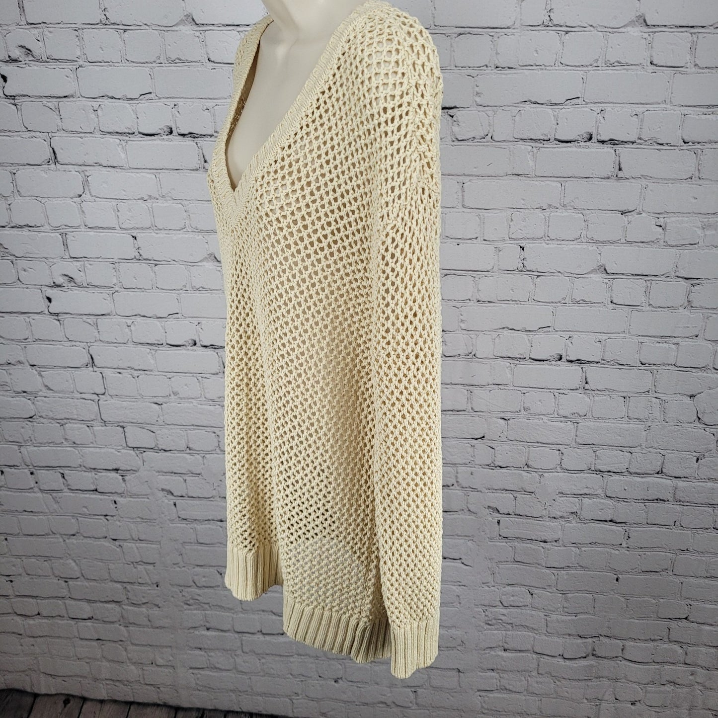 Tommy Bahama Denim Tan 100% Cotton Fishnet Beachy Sweater Dress Size Large L