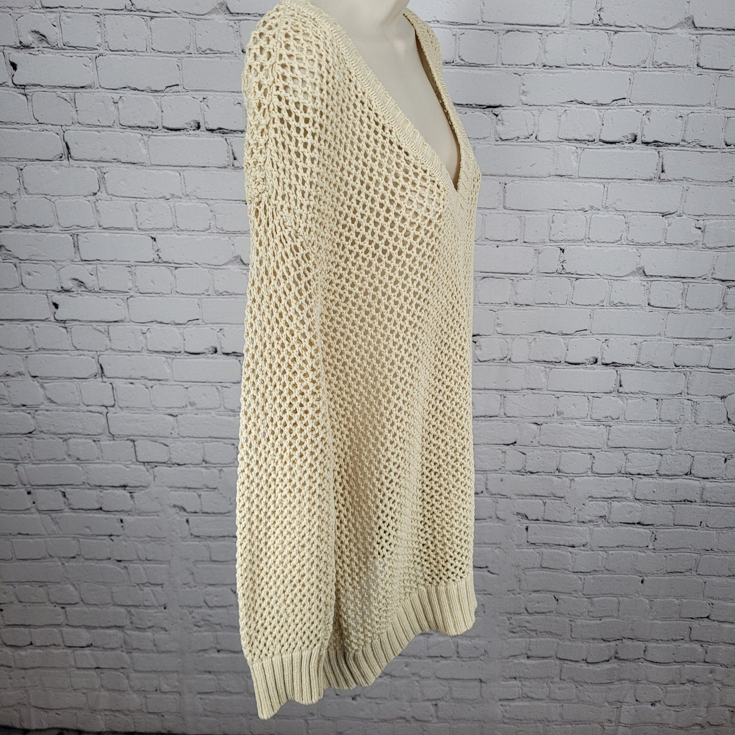 Tommy Bahama Denim Tan 100% Cotton Fishnet Beachy Sweater Dress Size Large L