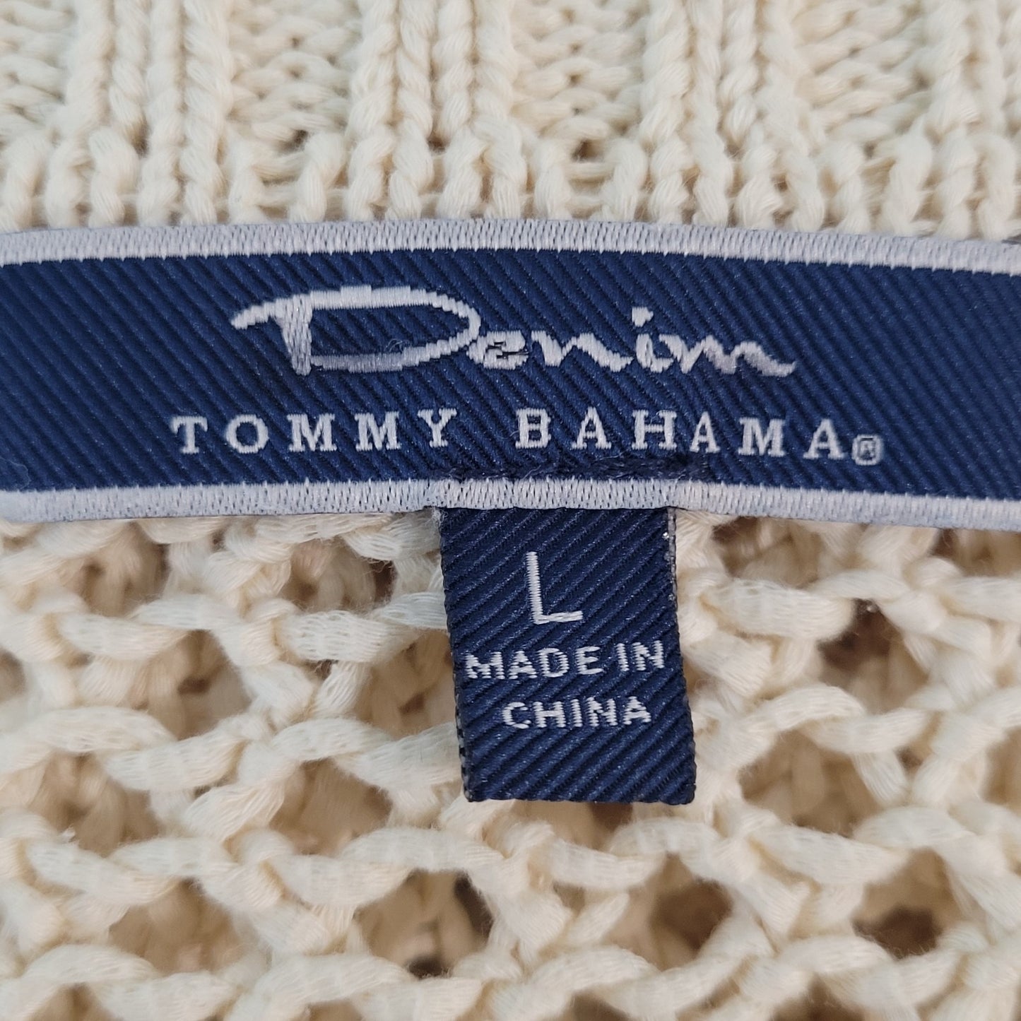 Tommy Bahama Denim Tan 100% Cotton Fishnet Beachy Sweater Dress Size Large L