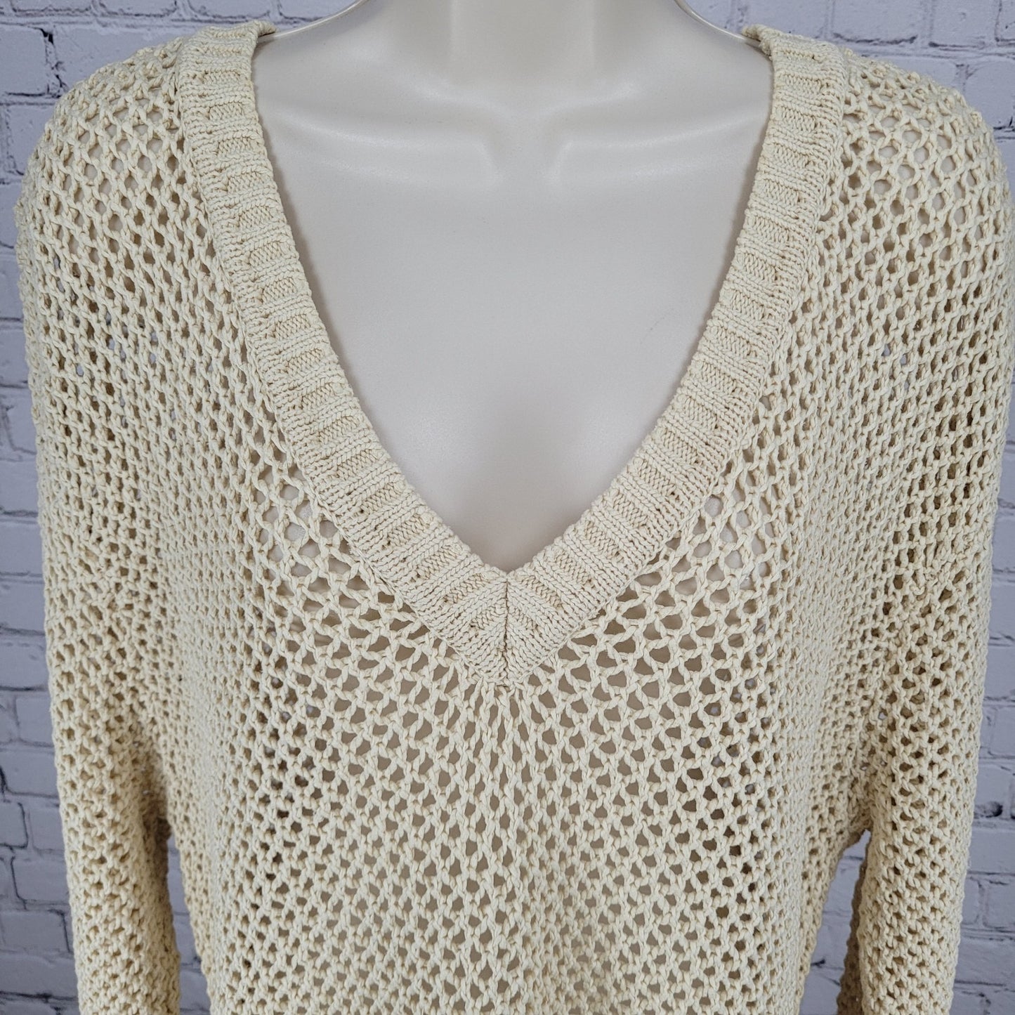 Tommy Bahama Denim Tan 100% Cotton Fishnet Beachy Sweater Dress Size Large L