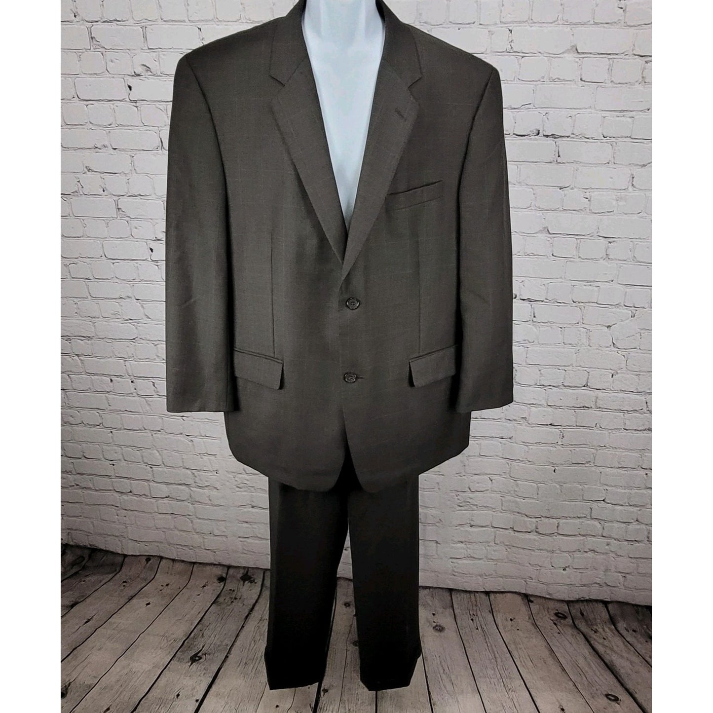 Tasso Elba Brown 100% Wool Angelico Full Suit Set Jacket 46R Pants 40R 40x28