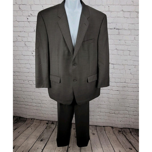 Tasso Elba Brown 100% Wool Angelico Full Suit Set Jacket 46R Pants 40R 40x28