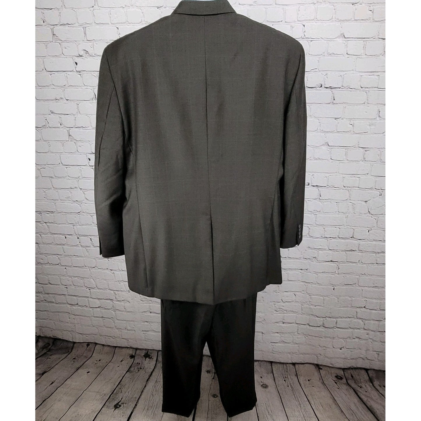 Tasso Elba Brown 100% Wool Angelico Full Suit Set Jacket 46R Pants 40R 40x28