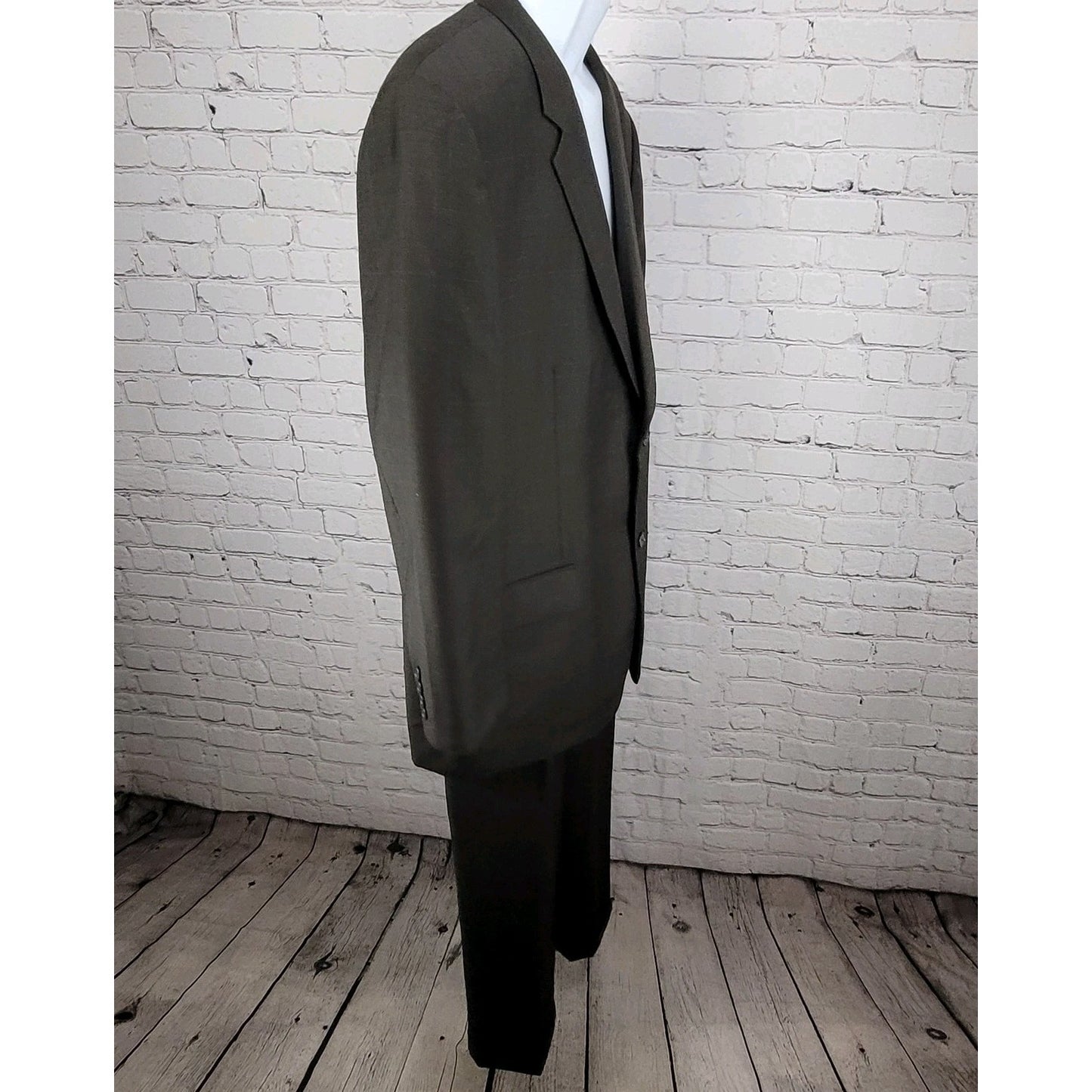 Tasso Elba Brown 100% Wool Angelico Full Suit Set Jacket 46R Pants 40R 40x28