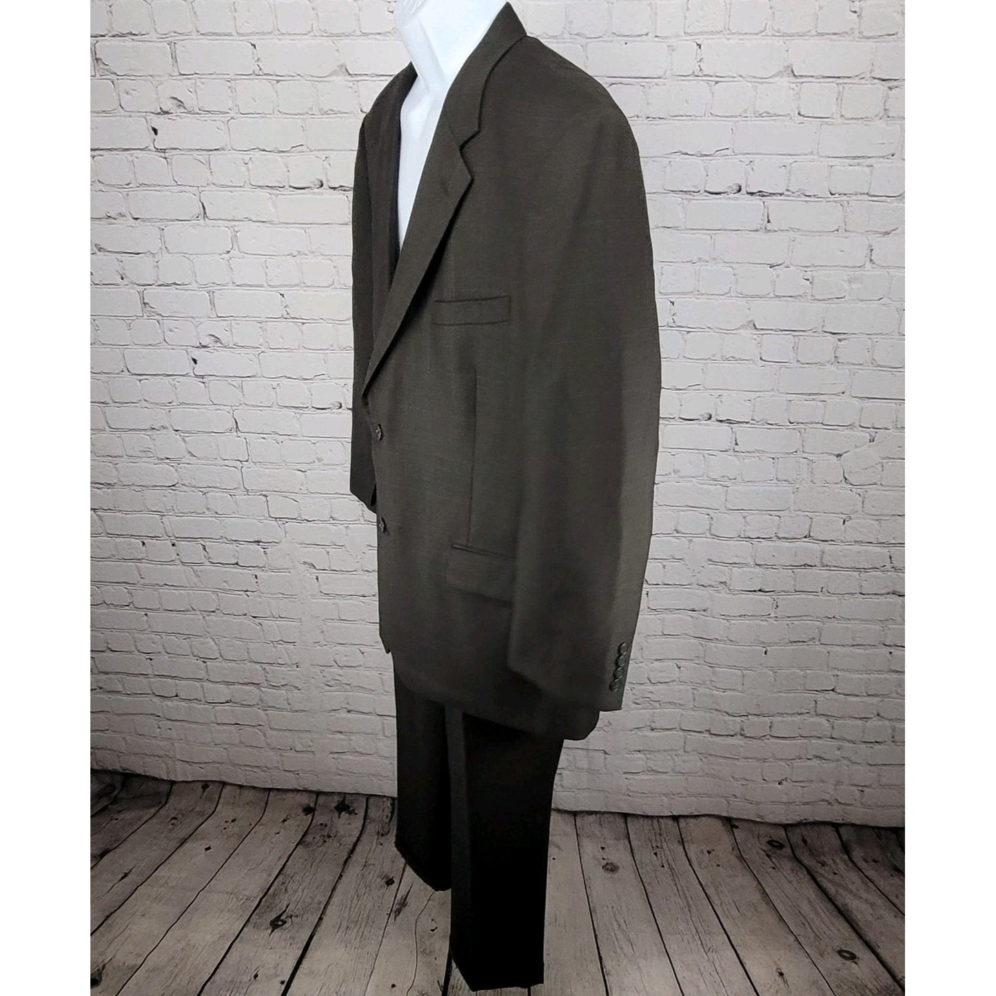 Tasso Elba Brown 100% Wool Angelico Full Suit Set Jacket 46R Pants 40R 40x28