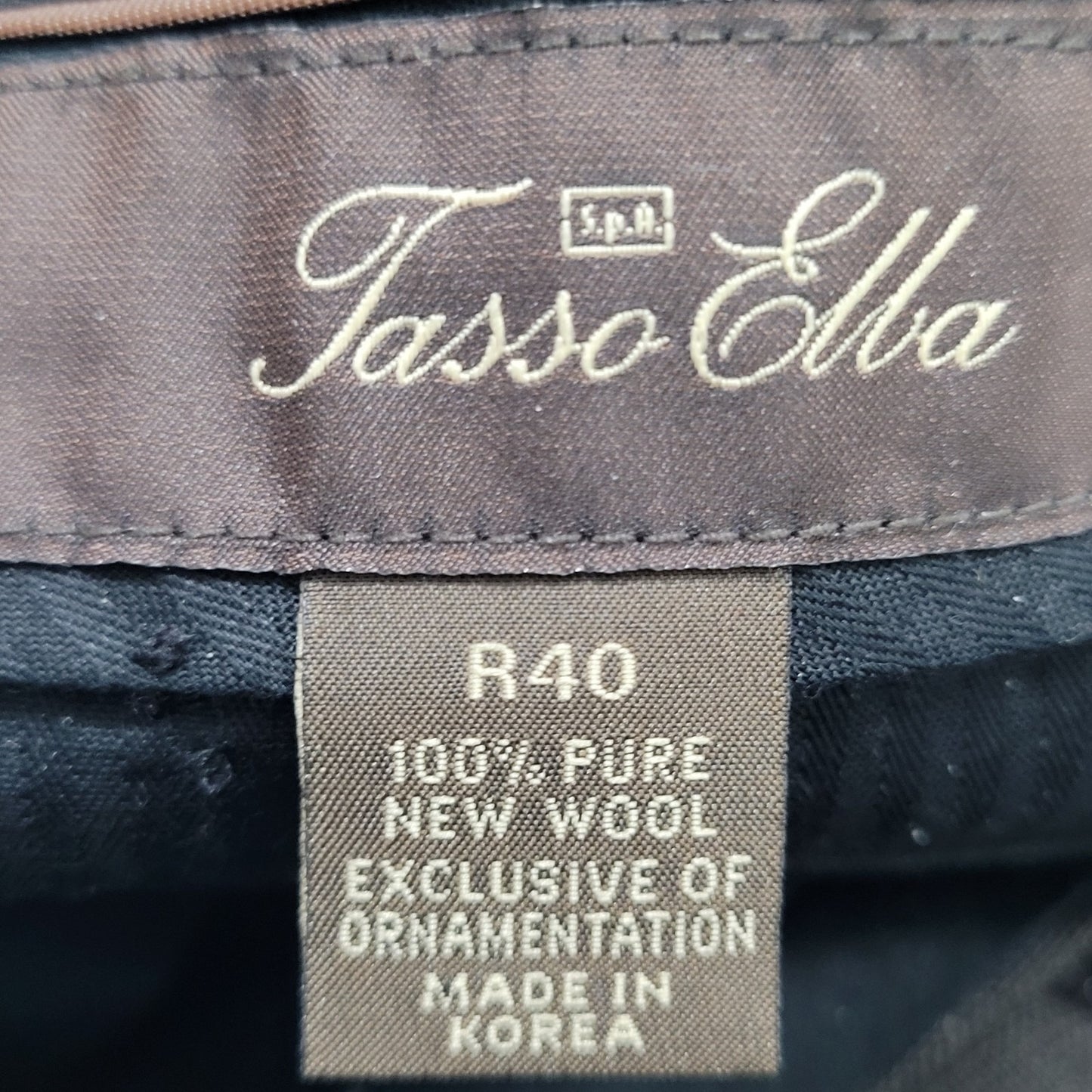 Tasso Elba Brown 100% Wool Angelico Full Suit Set Jacket 46R Pants 40R 40x28