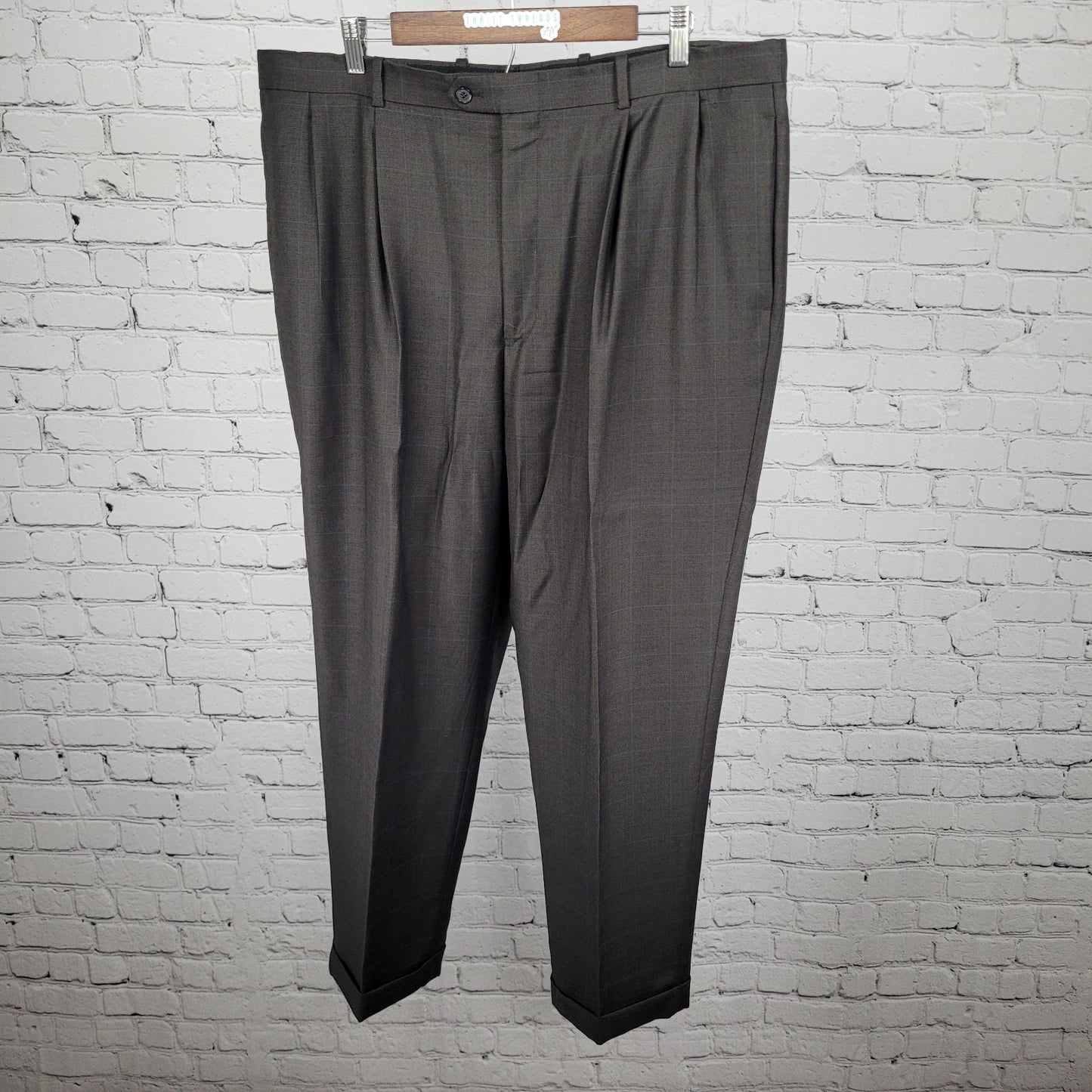 Tasso Elba Brown 100% Wool Angelico Full Suit Set Jacket 46R Pants 40R 40x28