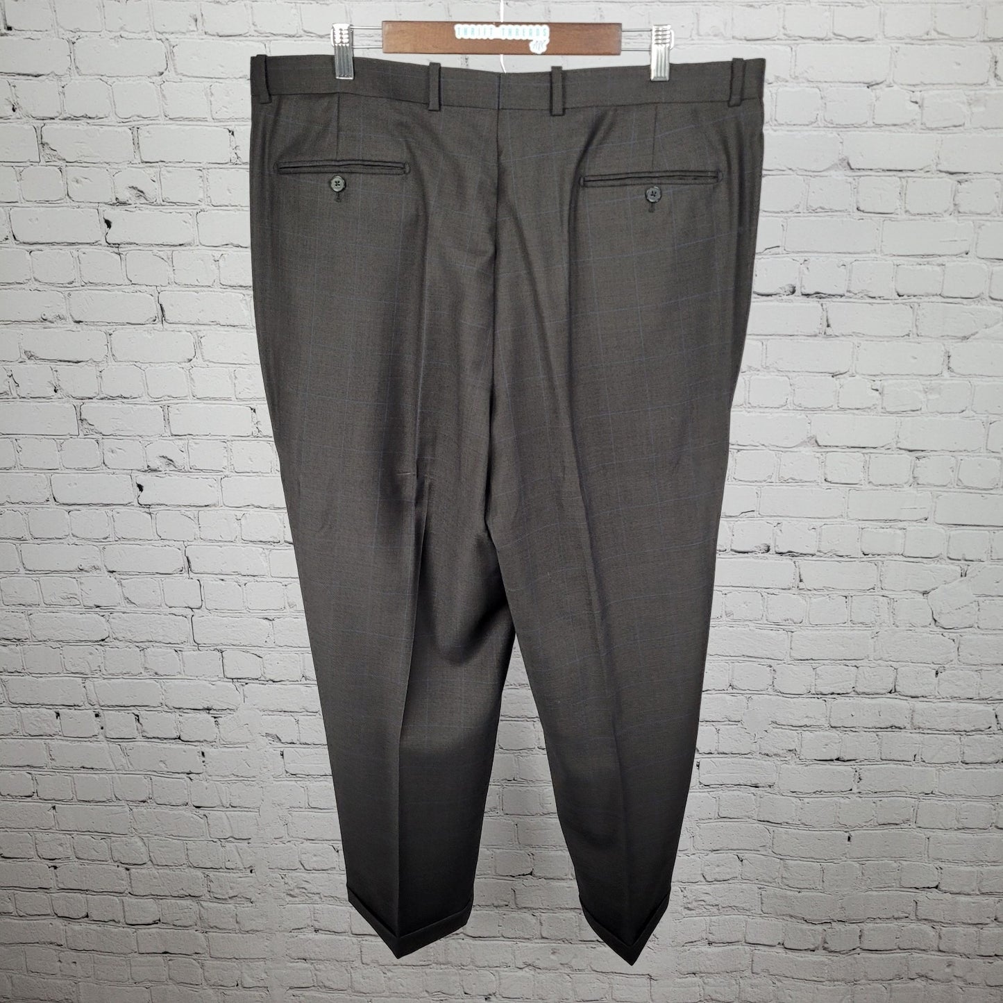 Tasso Elba Brown 100% Wool Angelico Full Suit Set Jacket 46R Pants 40R 40x28