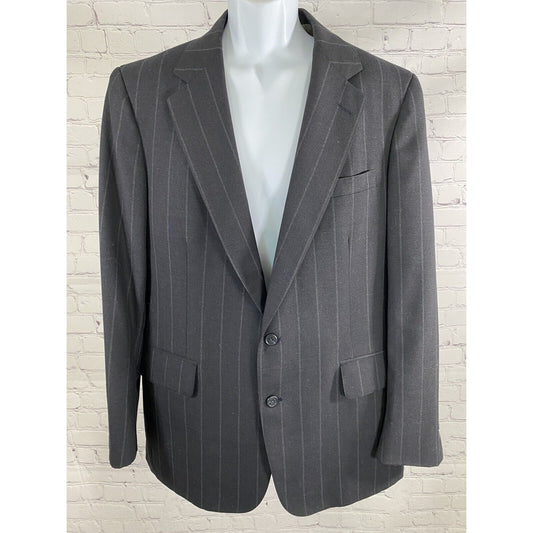 Cricketeer Dillards Gray Pinstripe 2 Button Blazer Jacket Inner Pockets Black 44