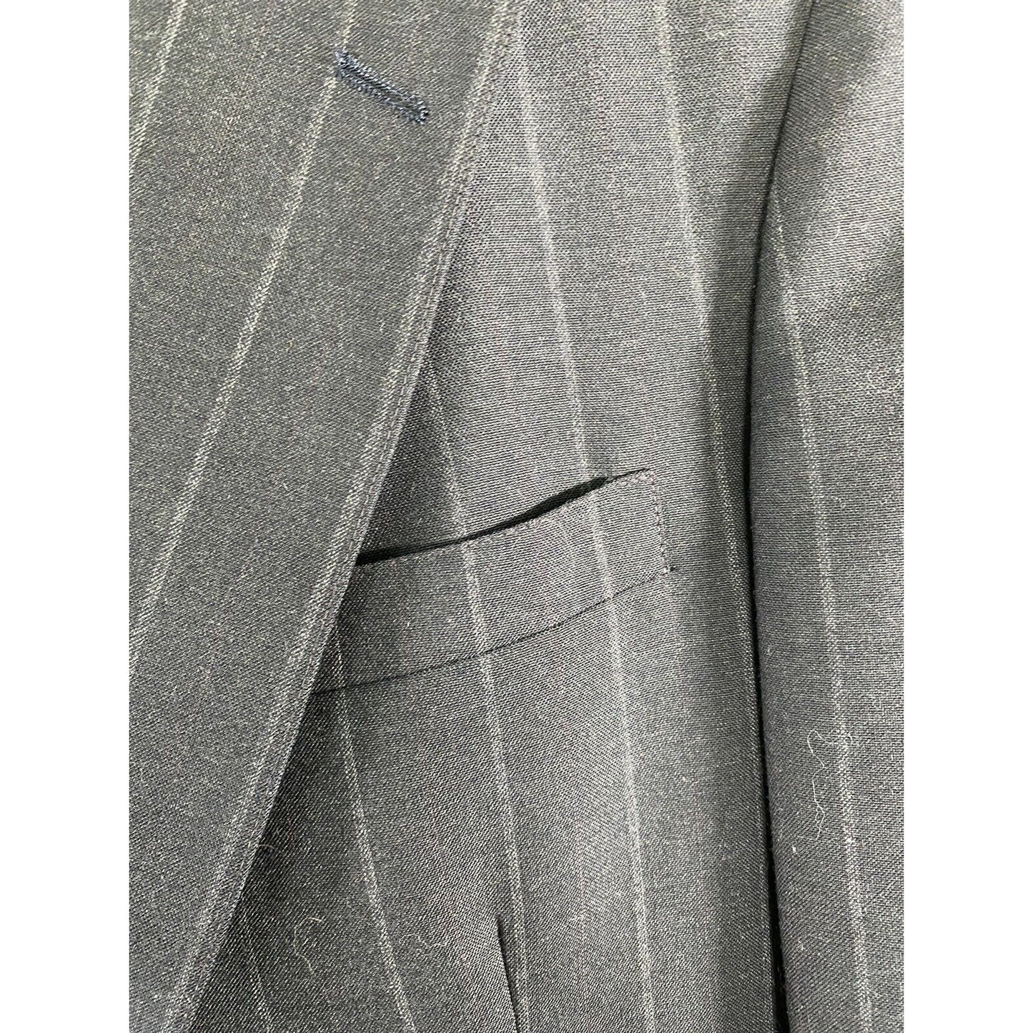 Cricketeer Dillards Gray Pinstripe 2 Button Blazer Jacket Inner Pockets Black 44