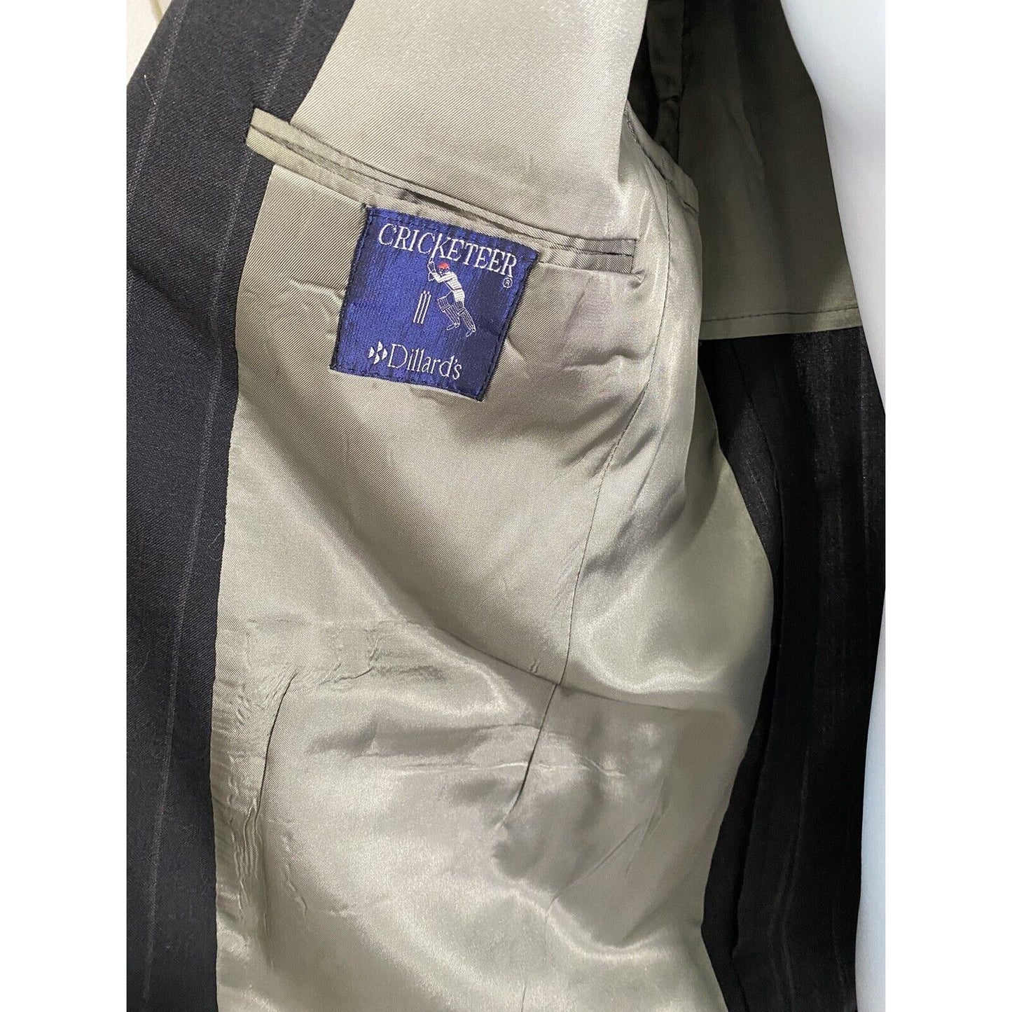 Cricketeer Dillards Gray Pinstripe 2 Button Blazer Jacket Inner Pockets Black 44