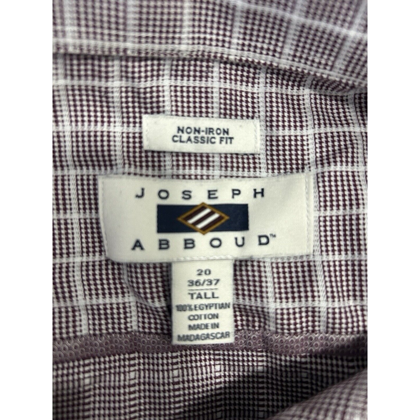 Joseph Abbound Purple Plaid 100% Egyptian Cotton Button Long Sleeve 20- 36/37 T