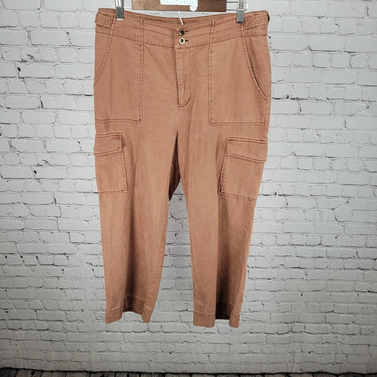 Nicole Miller Muted Orange Twill Adjustable Waist Cargo Pants Size 10 (30x25)