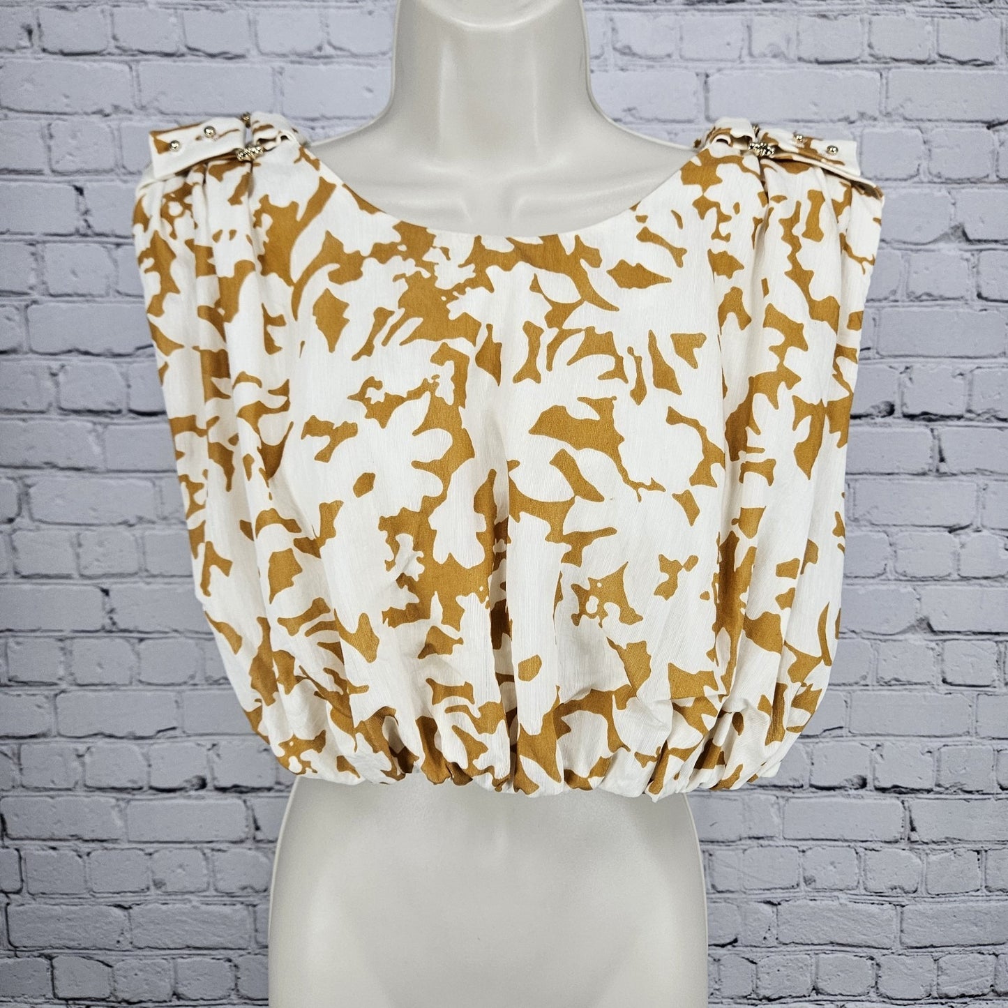 Acler Landon Ivory Yellow Linen Blend Cotton Lined Gold Accent Crop Top US 8