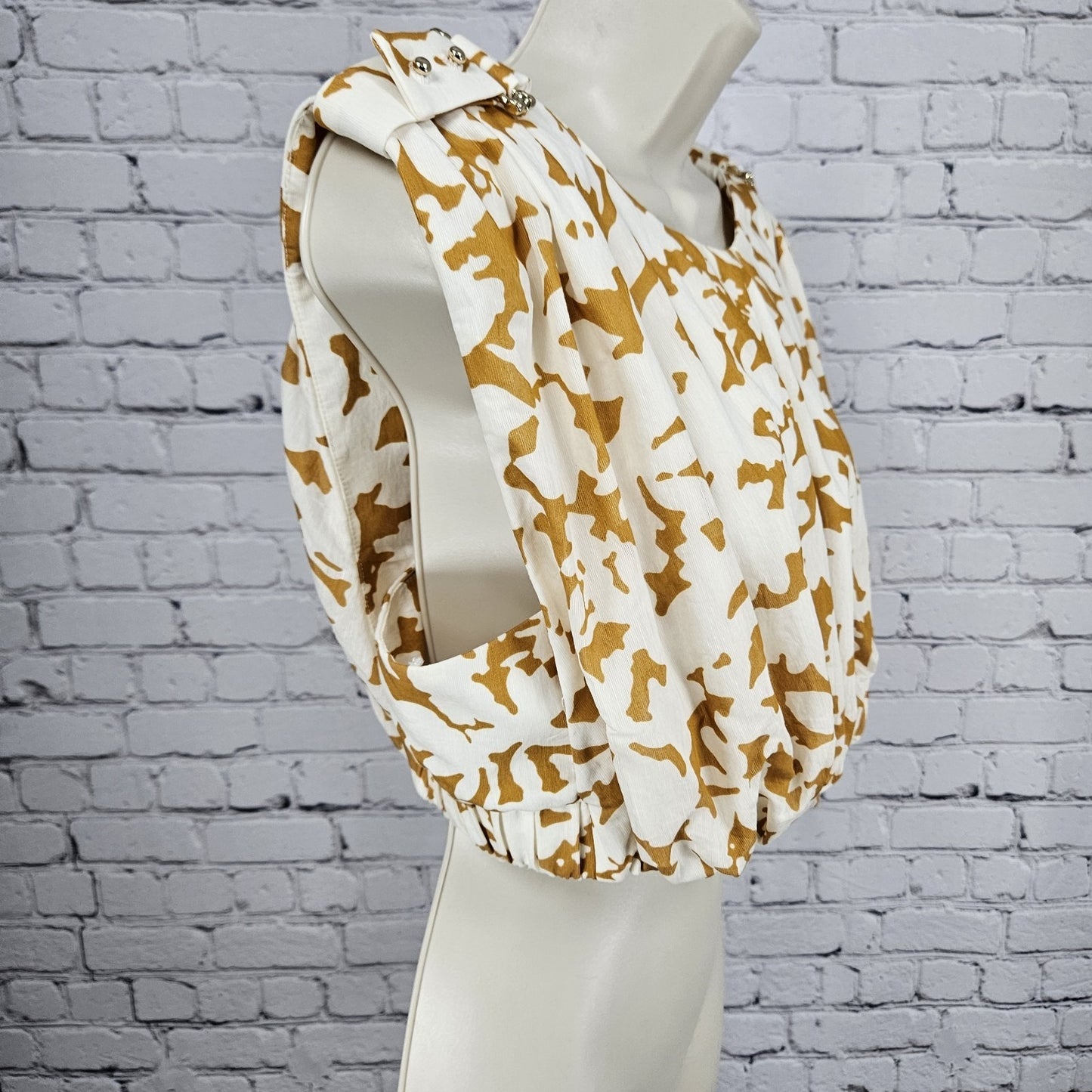 Acler Landon Ivory Yellow Linen Blend Cotton Lined Gold Accent Crop Top US 8