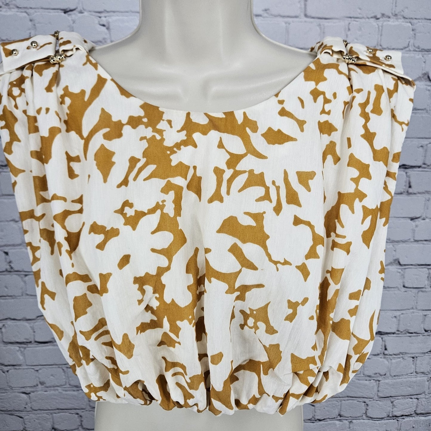 Acler Landon Ivory Yellow Linen Blend Cotton Lined Gold Accent Crop Top US 8