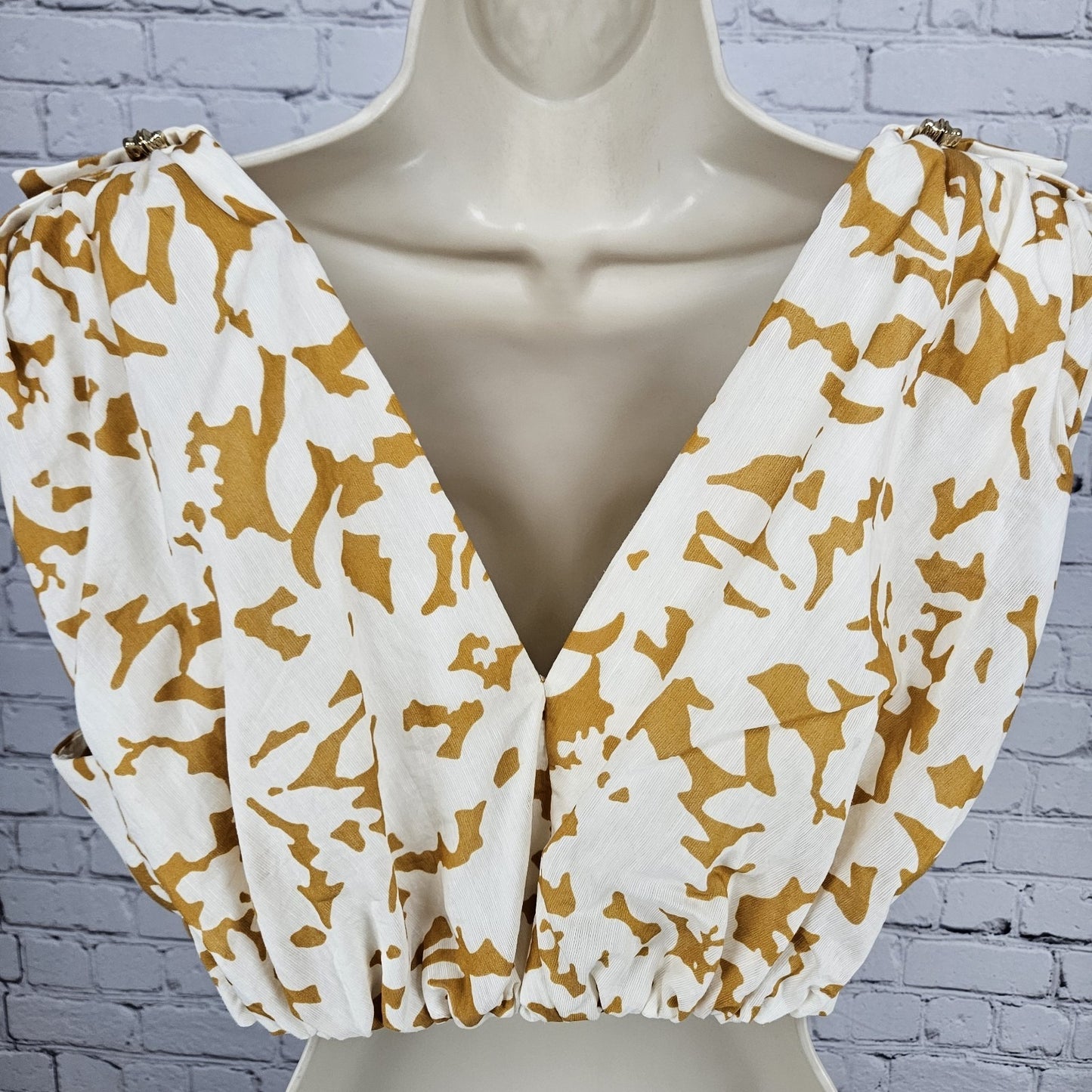 Acler Landon Ivory Yellow Linen Blend Cotton Lined Gold Accent Crop Top US 8