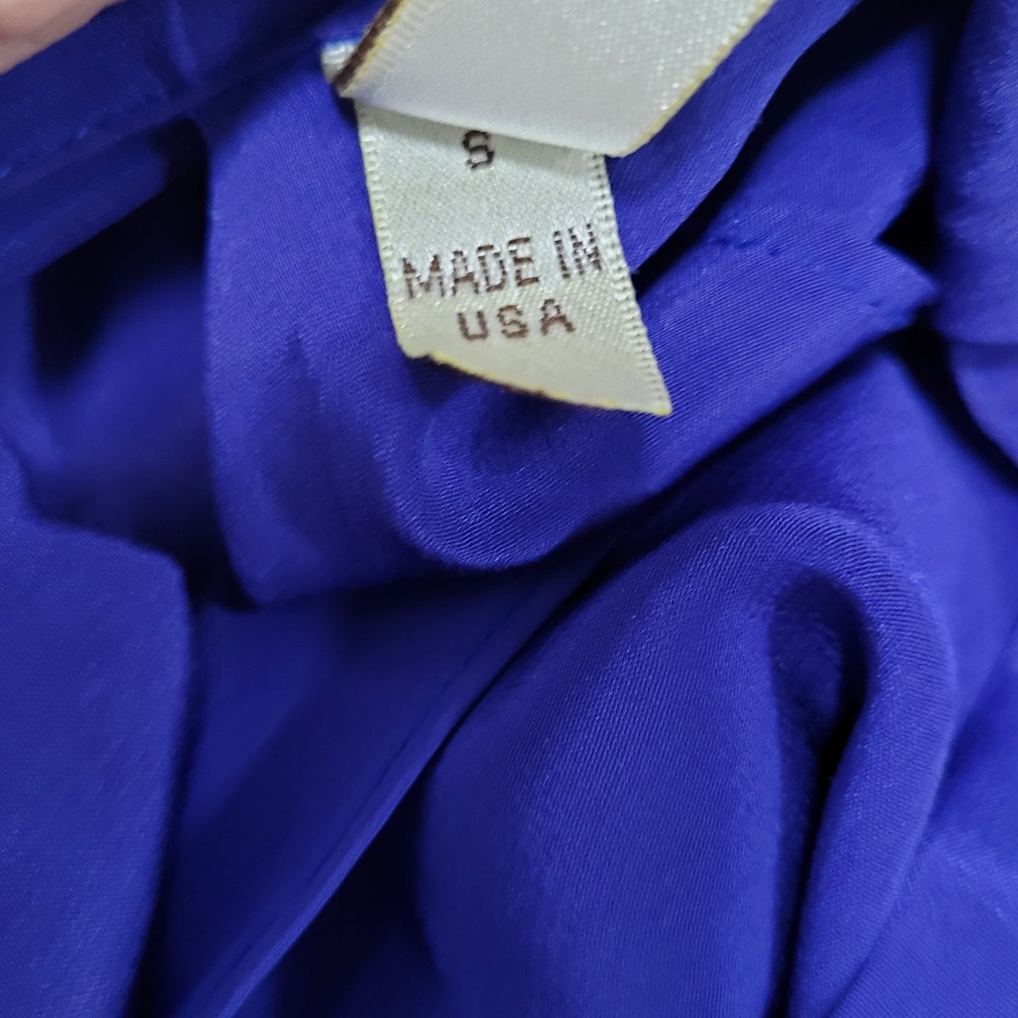 Rory Beca Blue 100% Silk Open Back Snap Closure Long Sleeve Top USA Small S