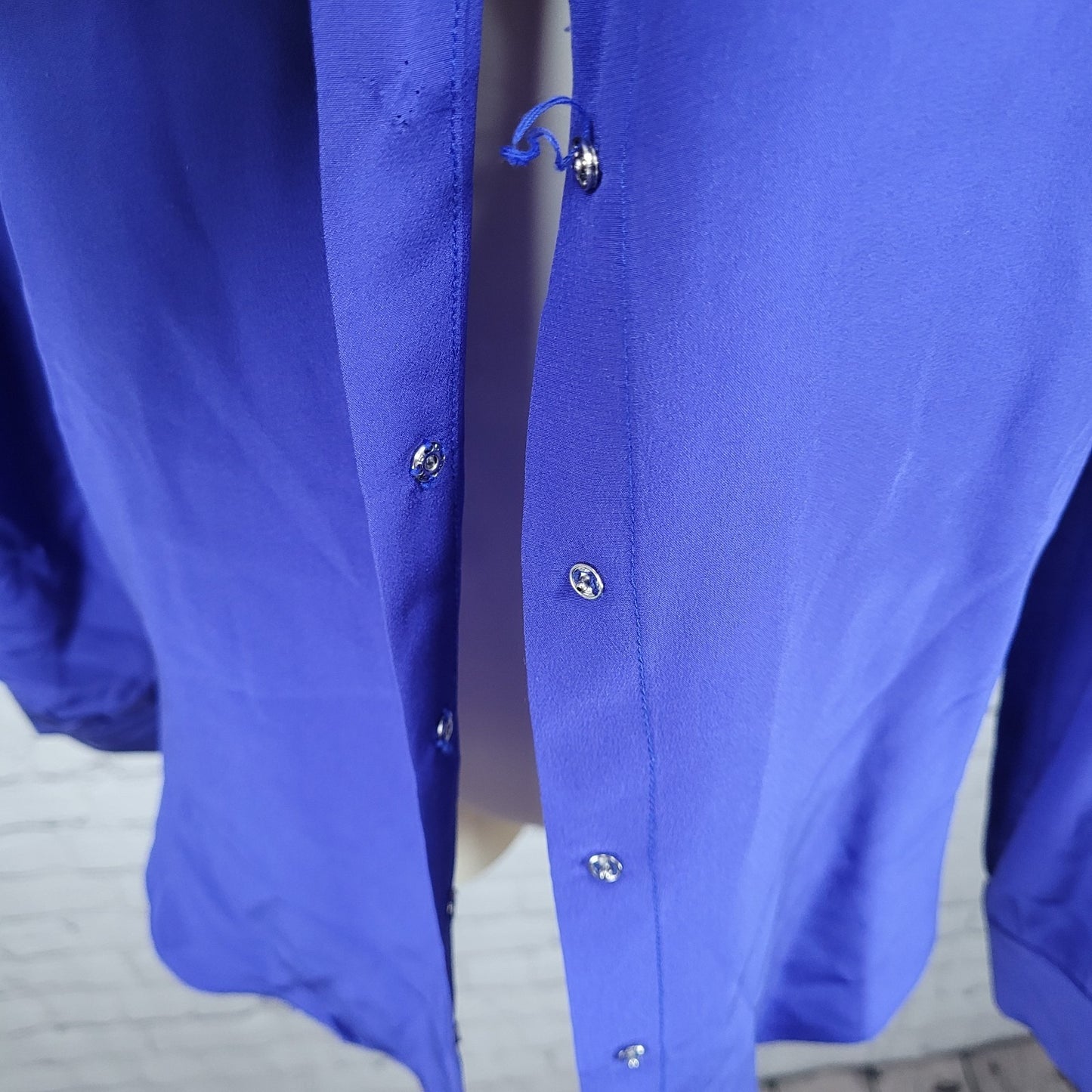 Rory Beca Blue 100% Silk Open Back Snap Closure Long Sleeve Top USA Small S