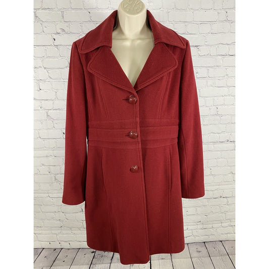 VTG Kenneth Cole Red Wool Blend Long Winter Overcoat Coat Jacket Size 10