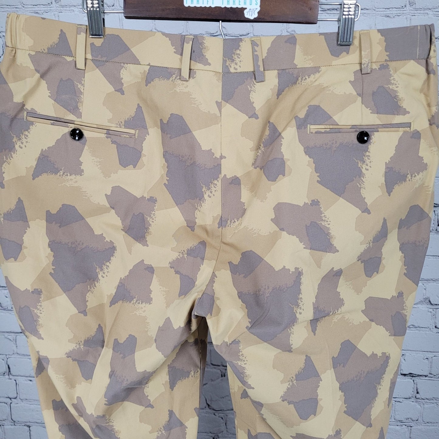 French Crown Tan Camo Double Breasted Vented Blazer Suit Size 48 Pants (40x30)