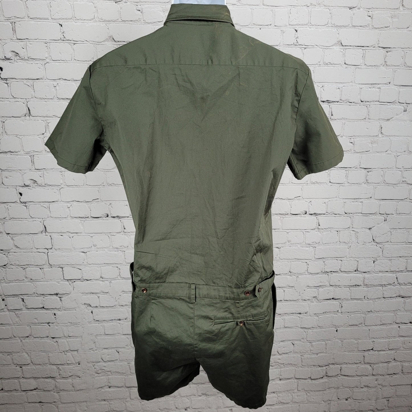 NWD Romperjack Green Short Sleeve Button Up Collared Shirt Romper Large L