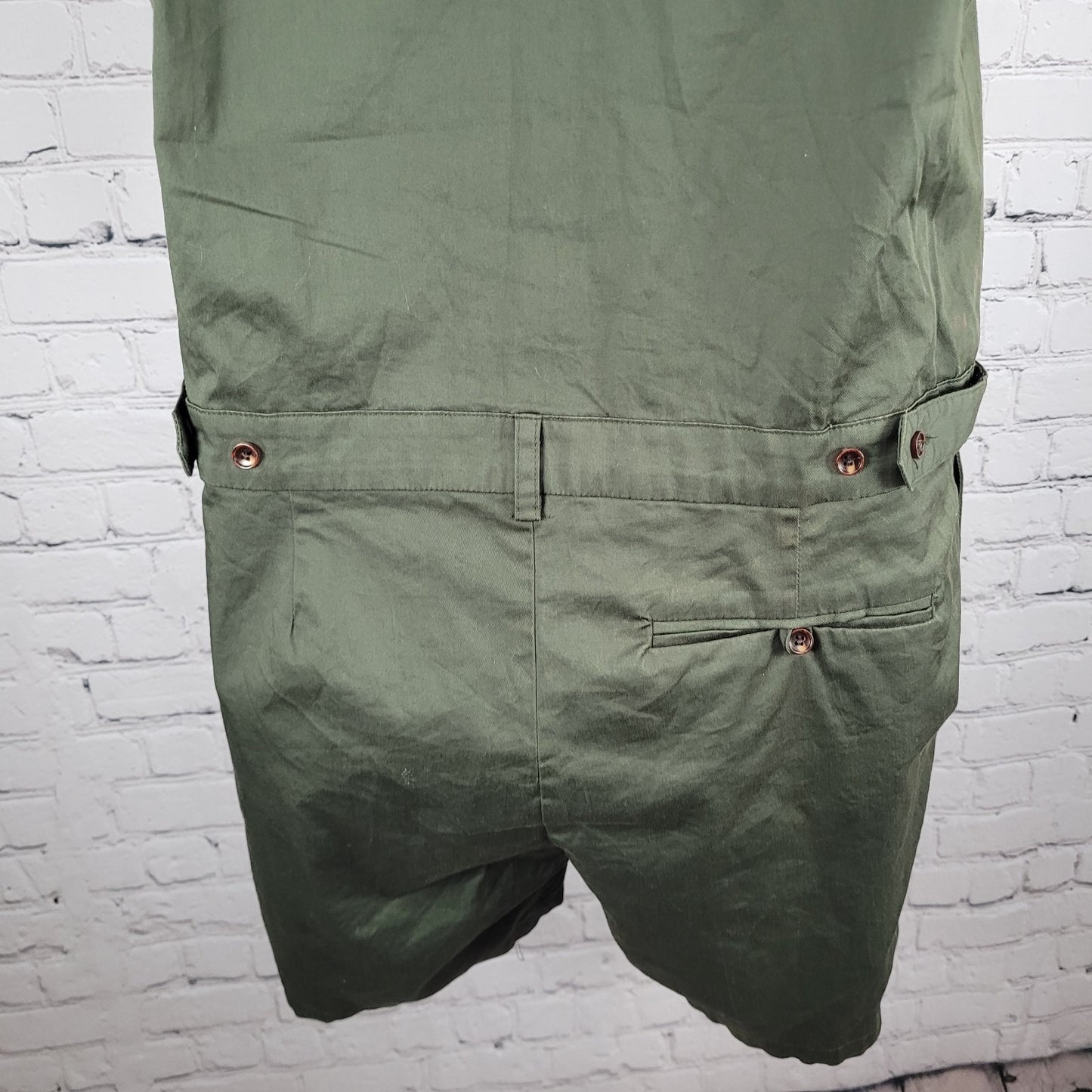 NWD Romperjack Green Short Sleeve Button Up Collared Shirt Romper Large L