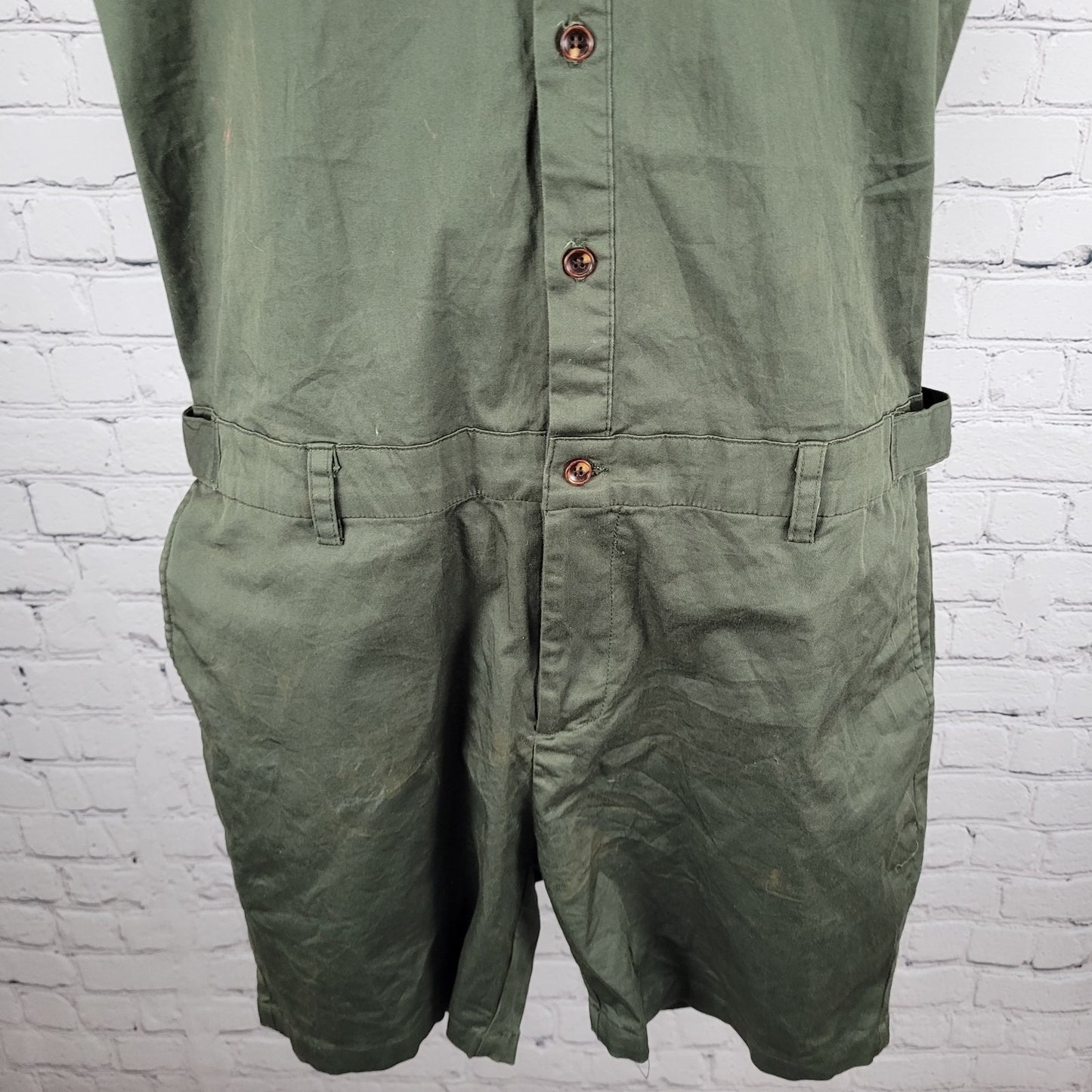 NWD Romperjack Green Short Sleeve Button Up Collared Shirt Romper Large L