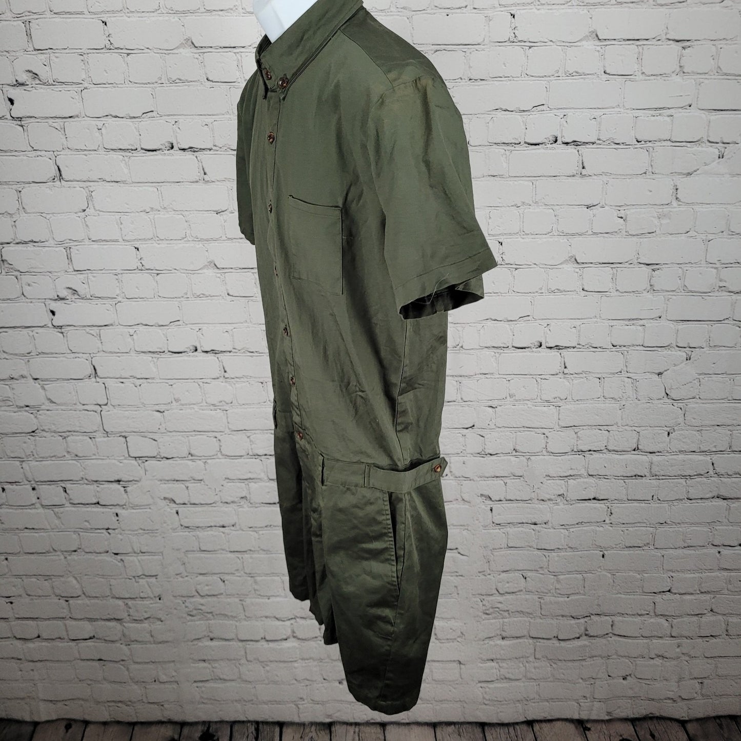 NWD Romperjack Green Short Sleeve Button Up Collared Shirt Romper Large L