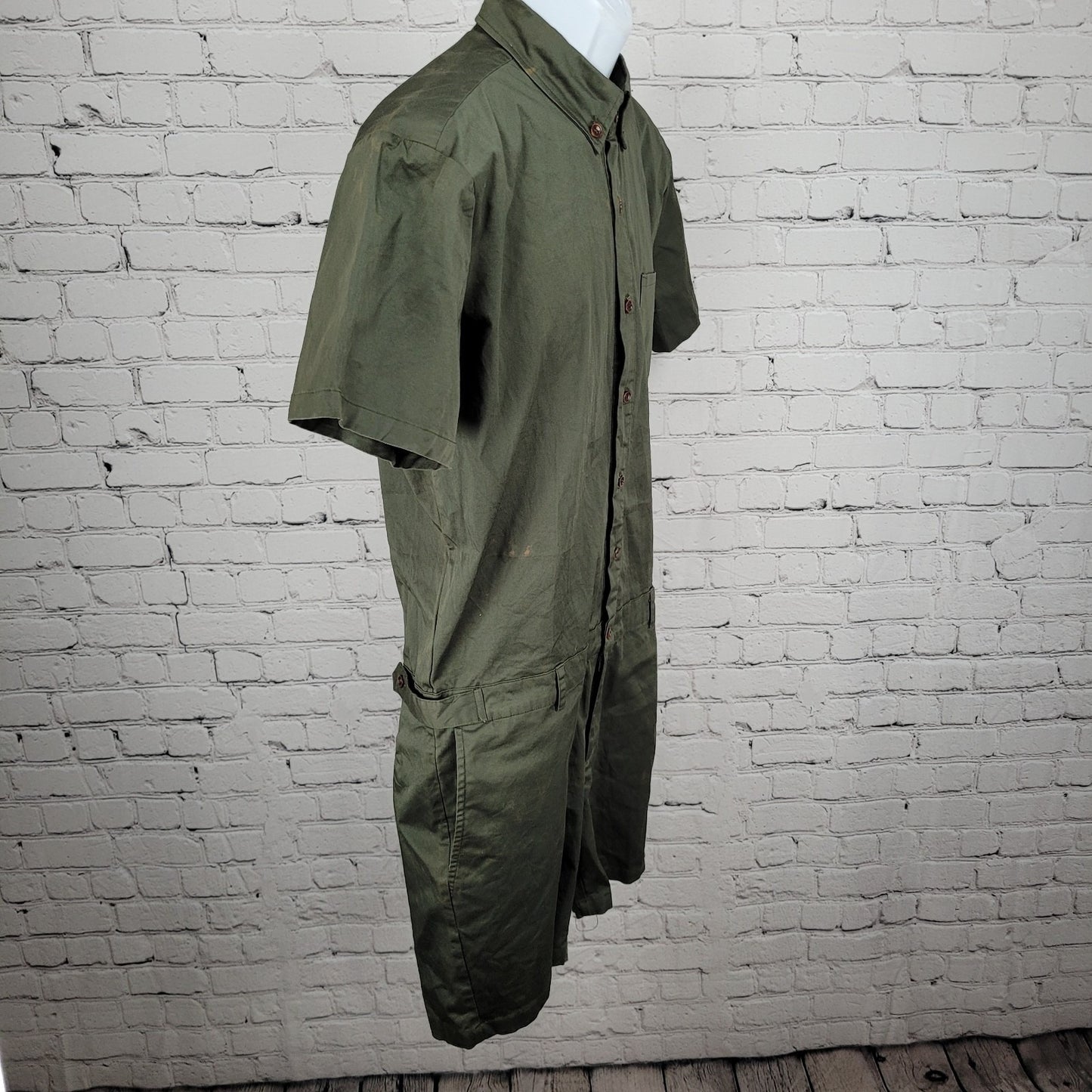 NWD Romperjack Green Short Sleeve Button Up Collared Shirt Romper Large L