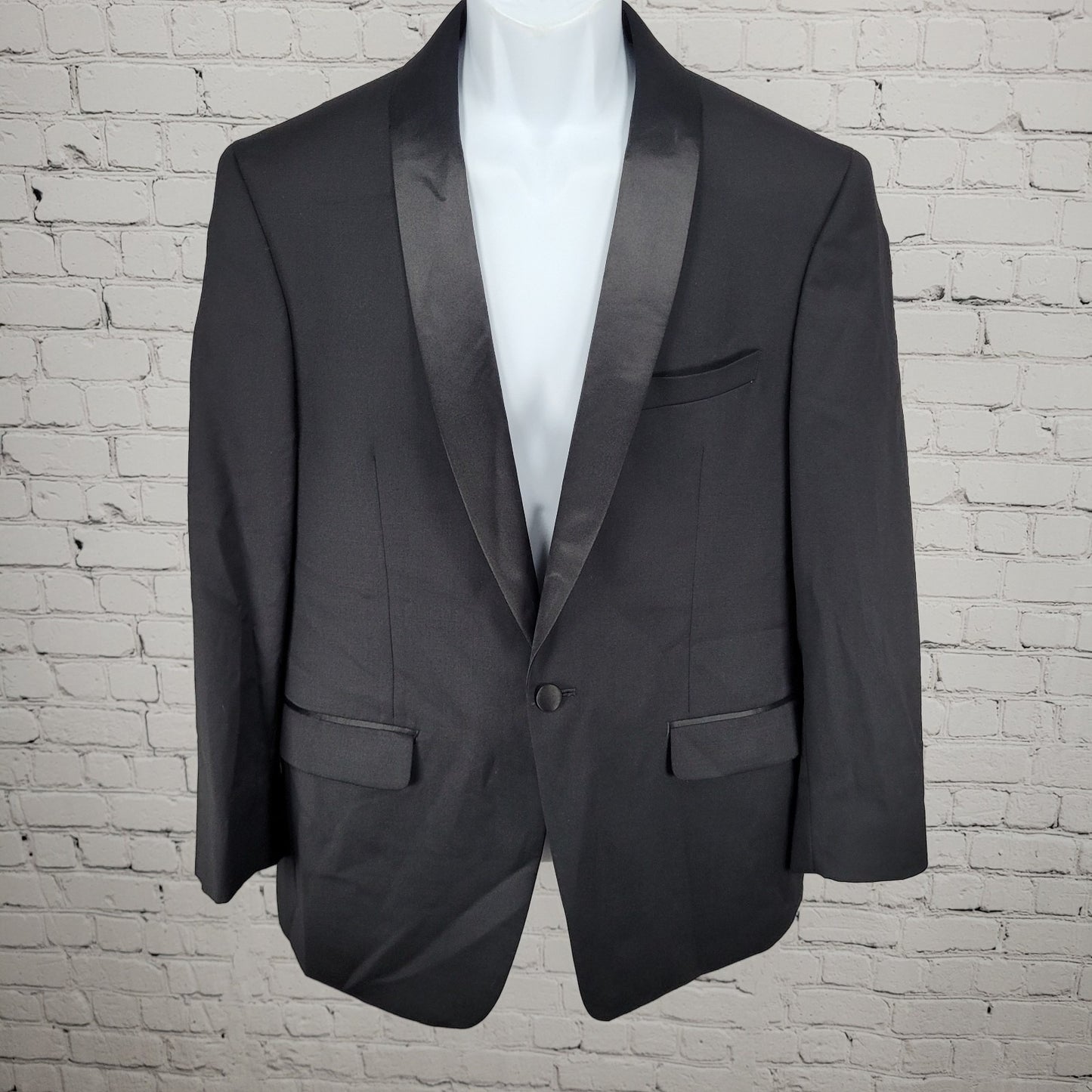 Calvin Klein Black 100% Wool 1 Button Double Vented Shawl Tuxedo Suit Jacket 42S
