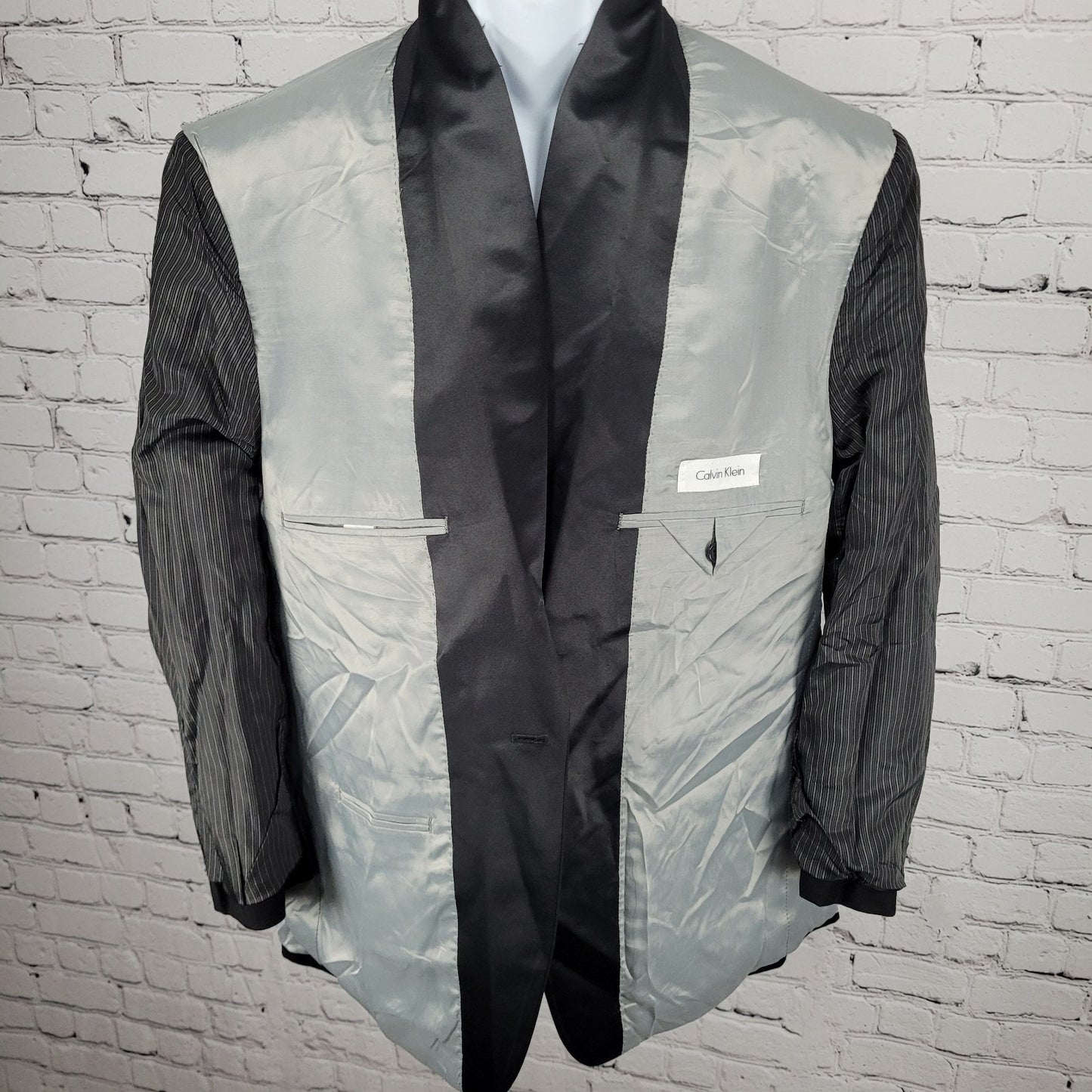 Calvin Klein Black 100% Wool 1 Button Double Vented Shawl Tuxedo Suit Jacket 42S