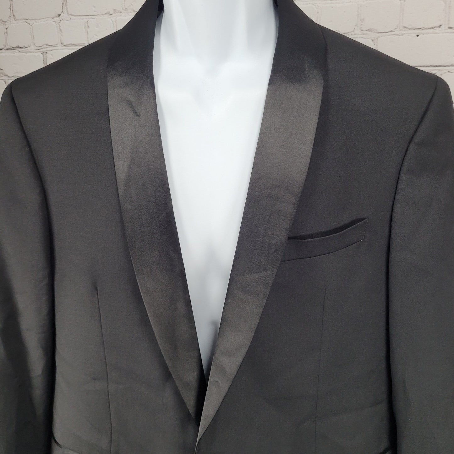 Calvin Klein Black 100% Wool 1 Button Double Vented Shawl Tuxedo Suit Jacket 42S