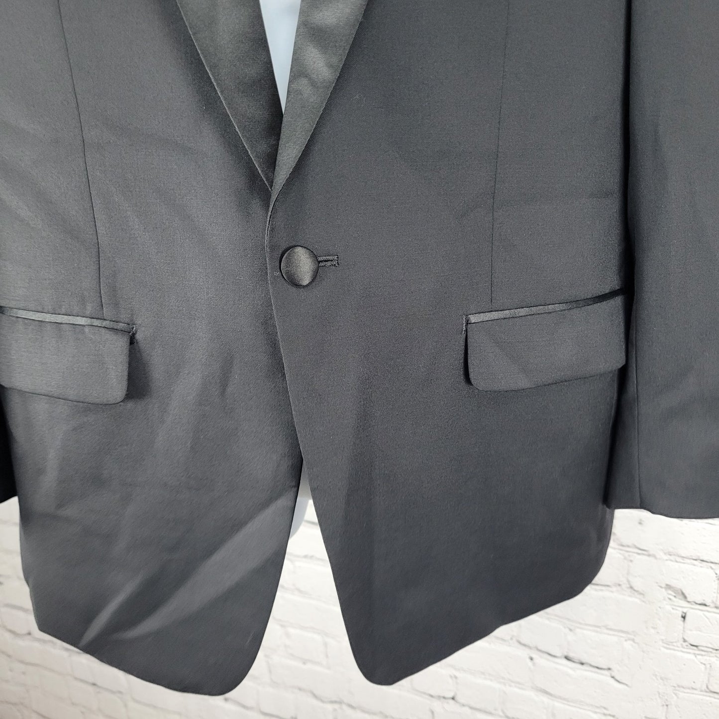 Calvin Klein Black 100% Wool 1 Button Double Vented Shawl Tuxedo Suit Jacket 42S