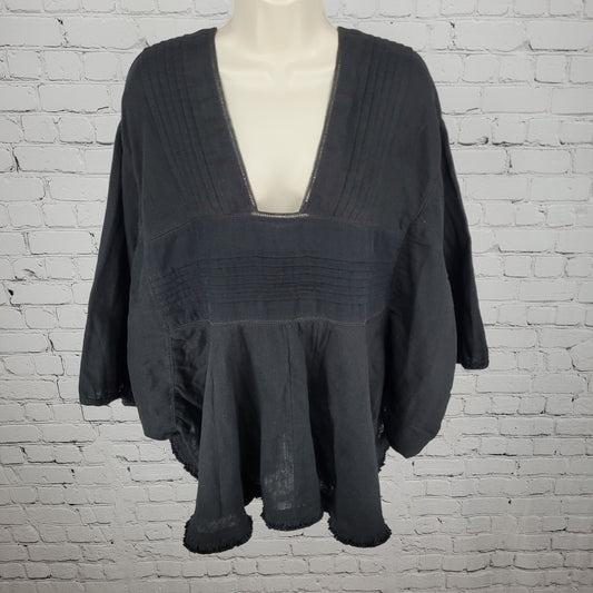NWT World Market Black 100% Cotton Lightweight Boho Oversized Top Size XL
