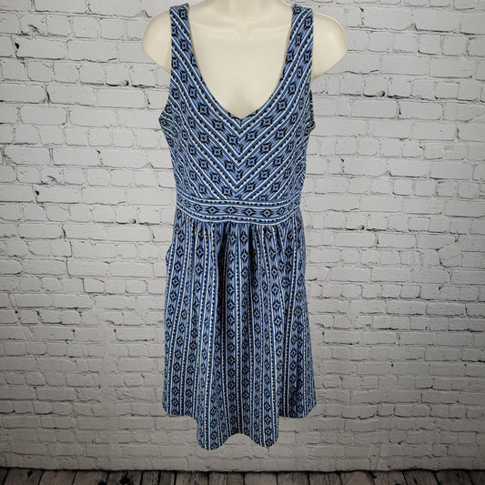 Maeve Anthropologie Blue Geometric Sleeveless Stretch Fit & Flare Dress Size 8