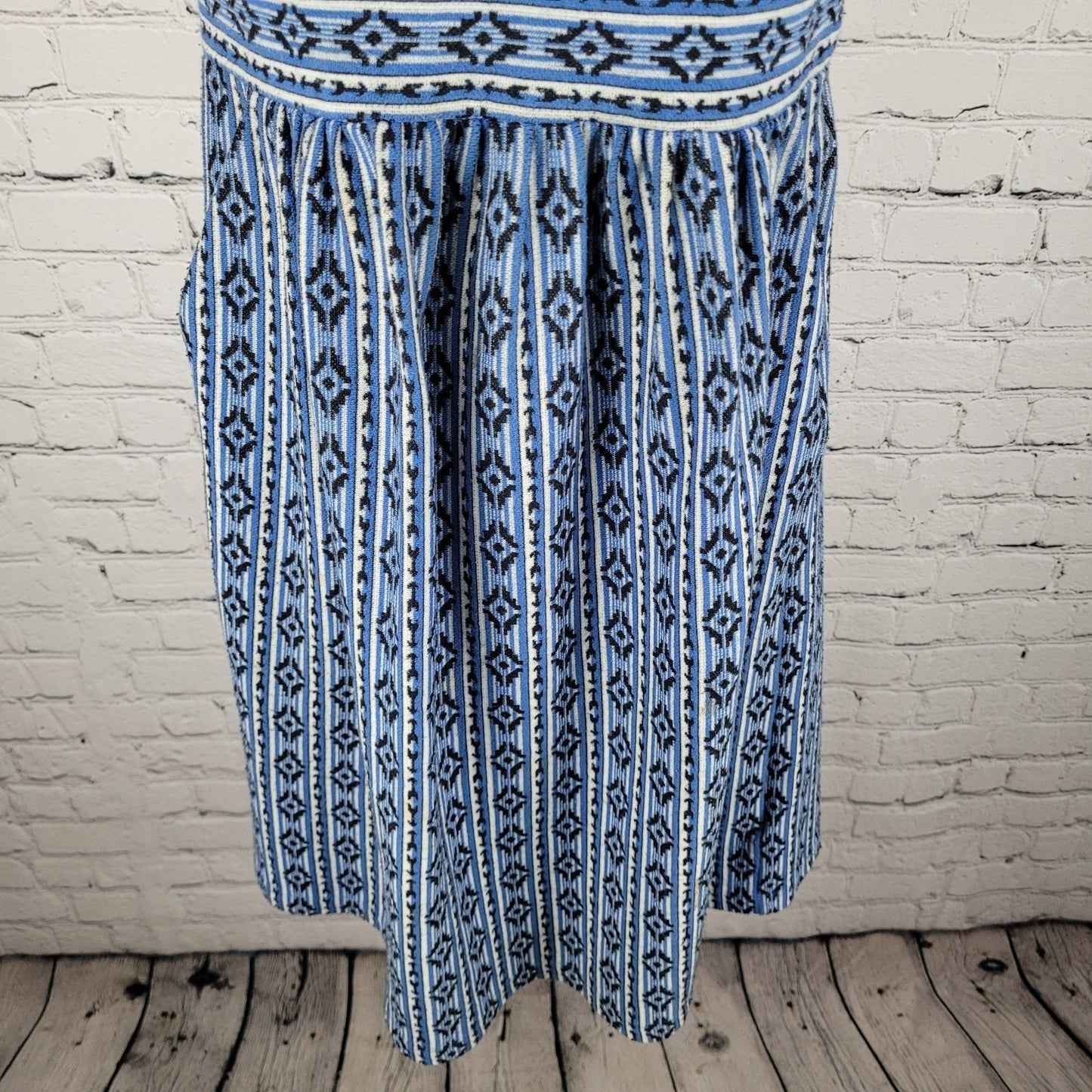 Maeve Anthropologie Blue Geometric Sleeveless Stretch Fit & Flare Dress Size 8