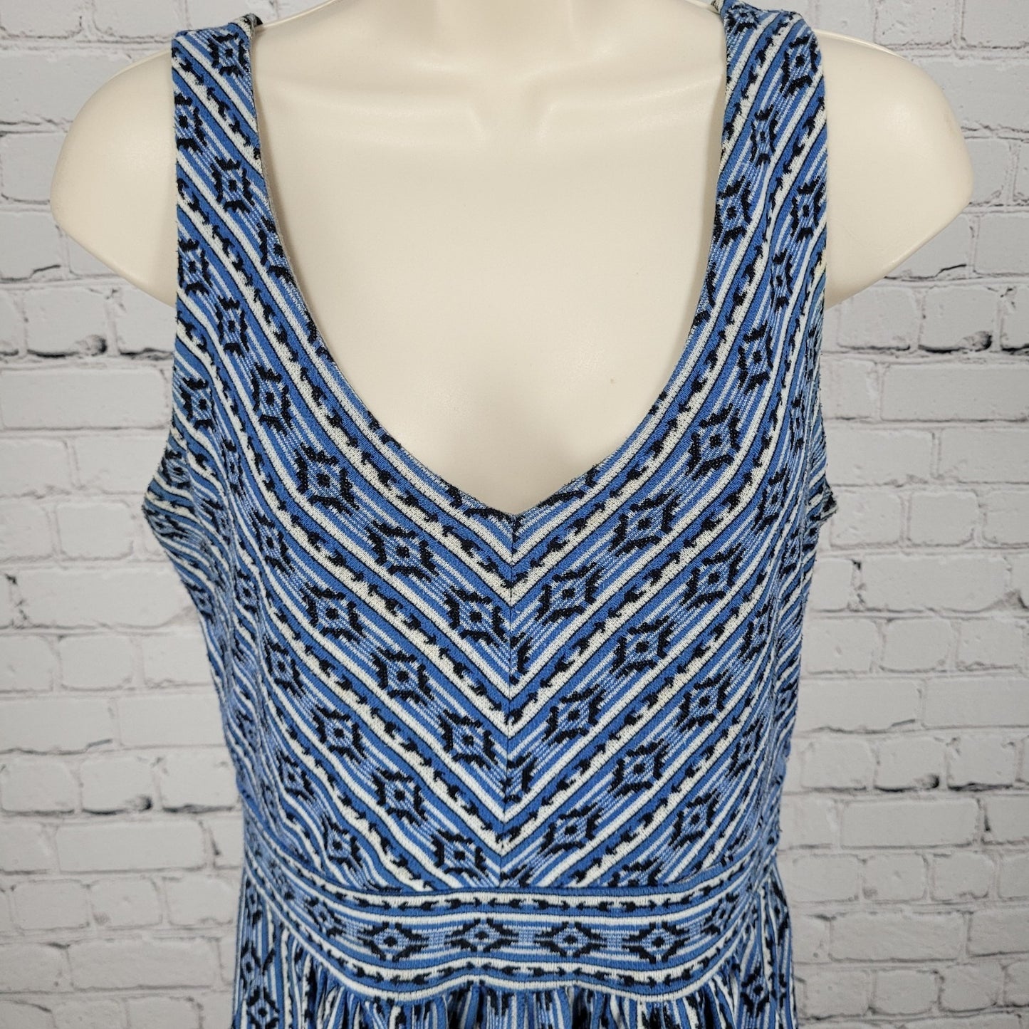 Maeve Anthropologie Blue Geometric Sleeveless Stretch Fit & Flare Dress Size 8