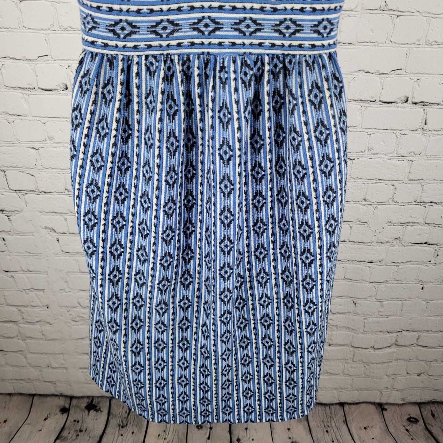 Maeve Anthropologie Blue Geometric Sleeveless Stretch Fit & Flare Dress Size 8