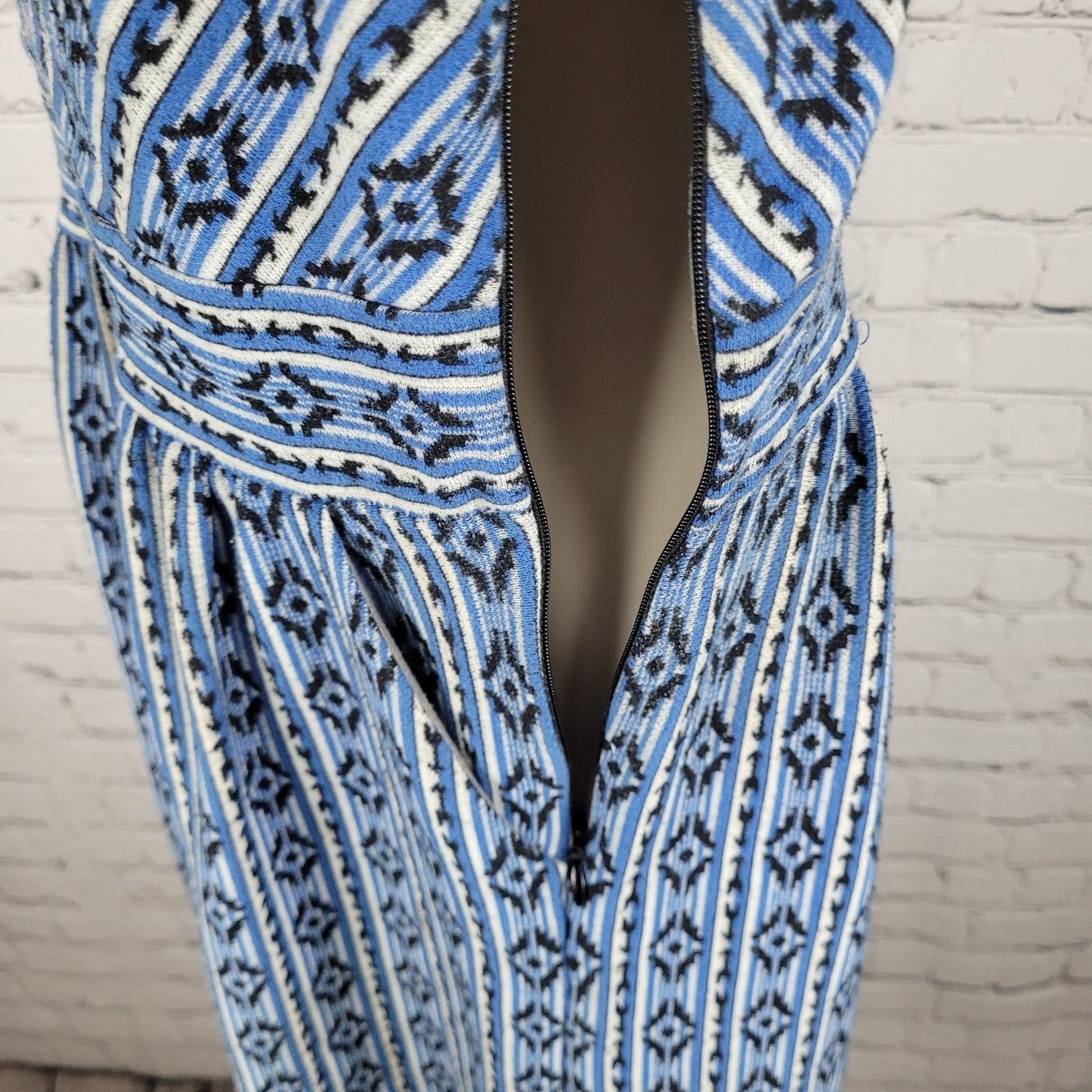 Maeve Anthropologie Blue Geometric Sleeveless Stretch Fit & Flare Dress Size 8