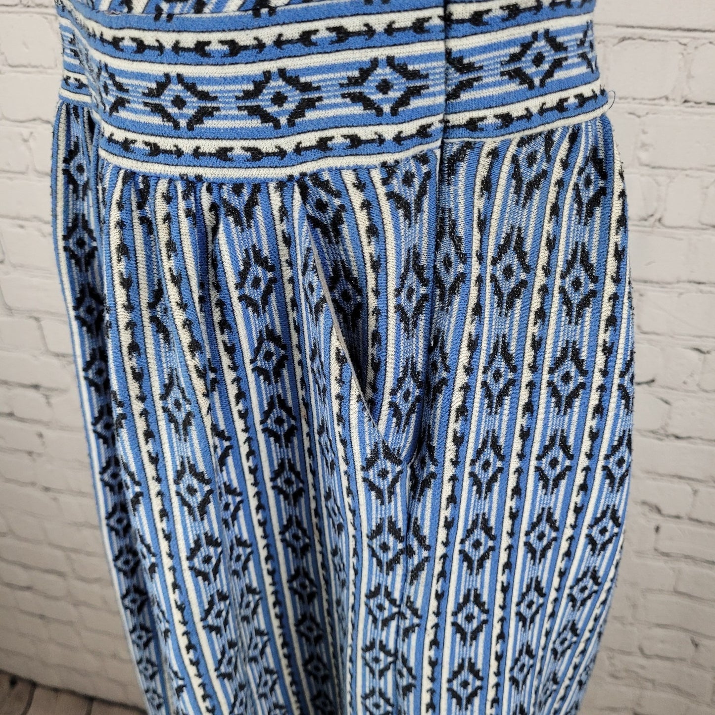 Maeve Anthropologie Blue Geometric Sleeveless Stretch Fit & Flare Dress Size 8