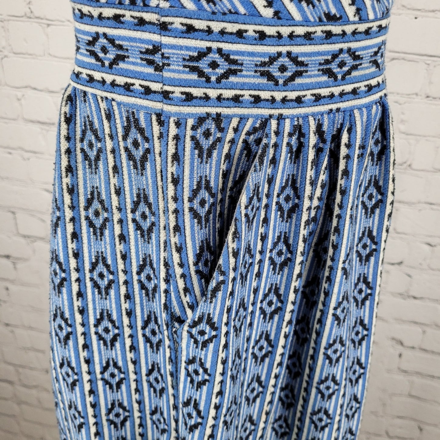 Maeve Anthropologie Blue Geometric Sleeveless Stretch Fit & Flare Dress Size 8